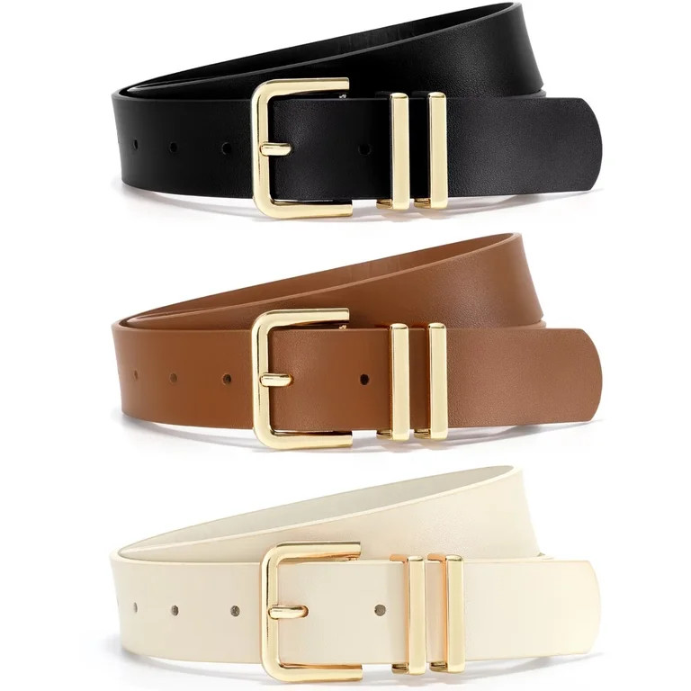 JASGOOD 3 Pack Leather Belts for Women Fashion Ladies Waist Belt with Gold Buckle - Walmart.com | Walmart (US)