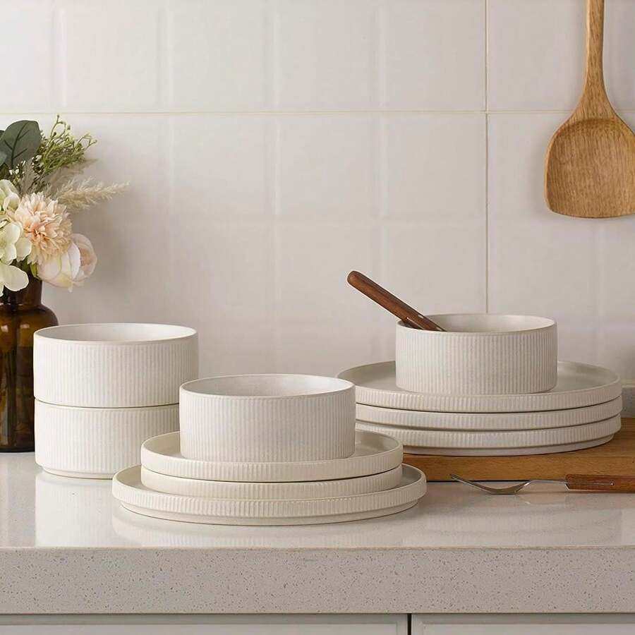 Richmount 12 Piece Stoneware Dinnerware Sets, Plates And Bowls Set For 4 | SHEIN