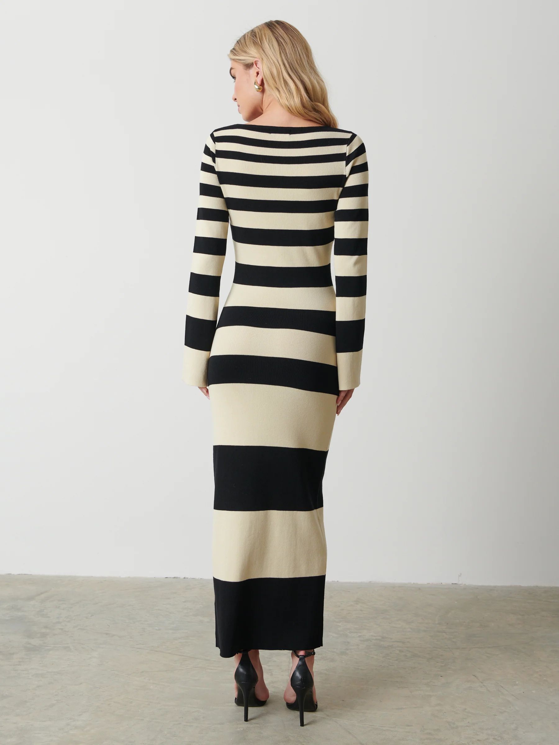 Mila Striped Knit Dress - Black and Beige Stripe | Pretty Lavish (UK)