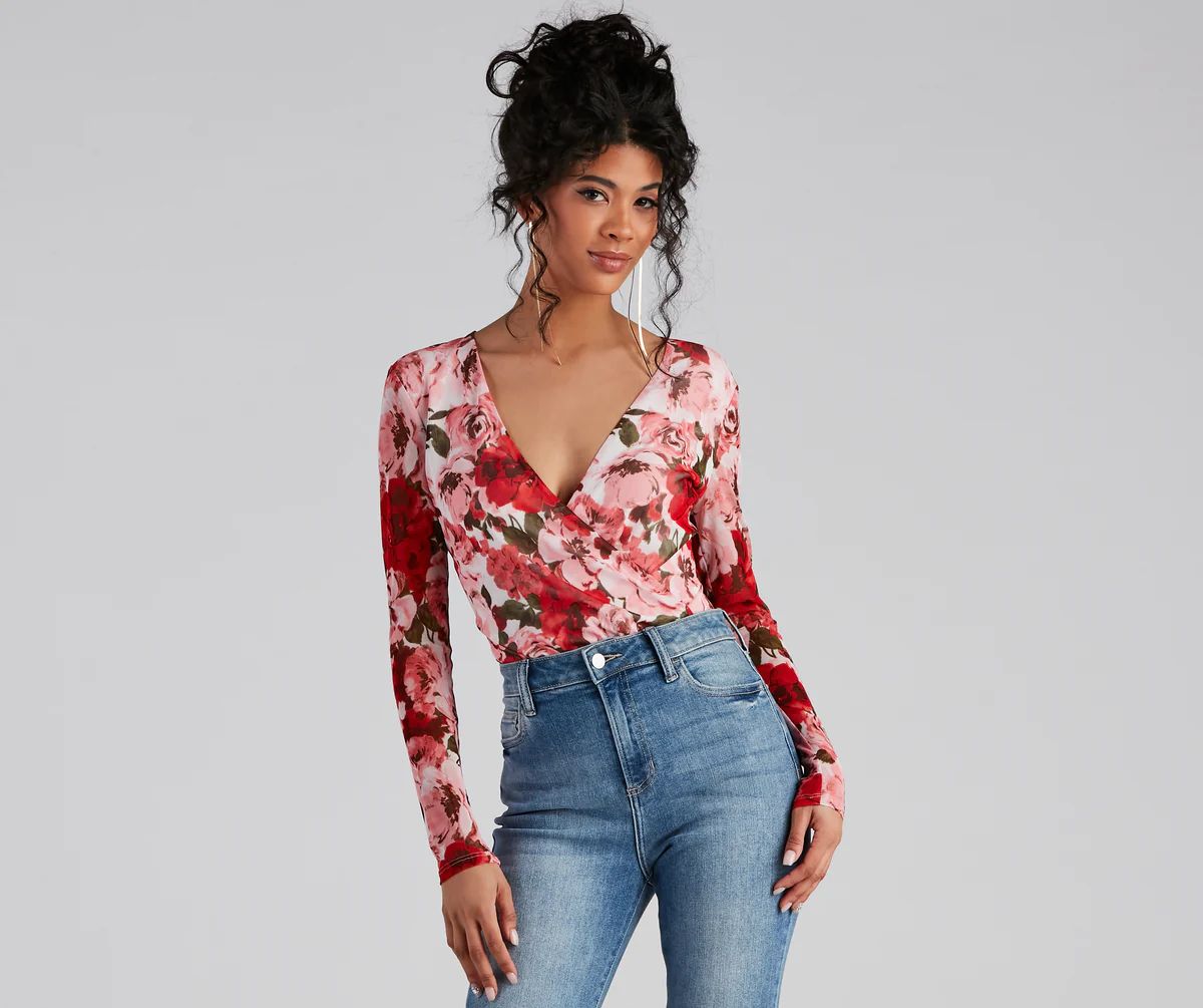 Must Be Love Mesh Floral Bodysuit | Windsor Stores