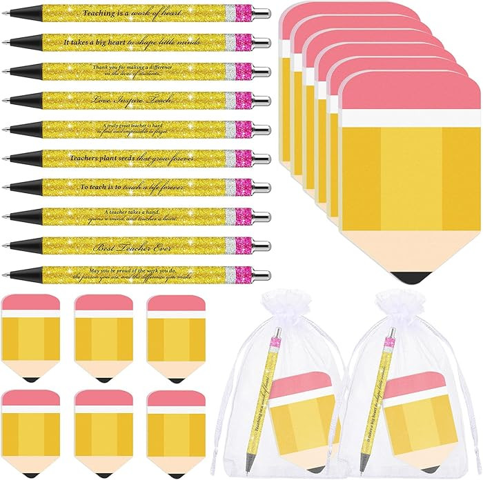 Thenshop 10 Sets Teacher Appreciation Gifts Bulk Teacher Pens Glitter Ballpoint Pencil Shape Insp... | Amazon (US)