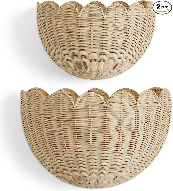 BEBE BASK The Original Scalloped Wicker Wall Basket – Set of 2 – Handwoven Scalloped Wall Bas... | Amazon (US)