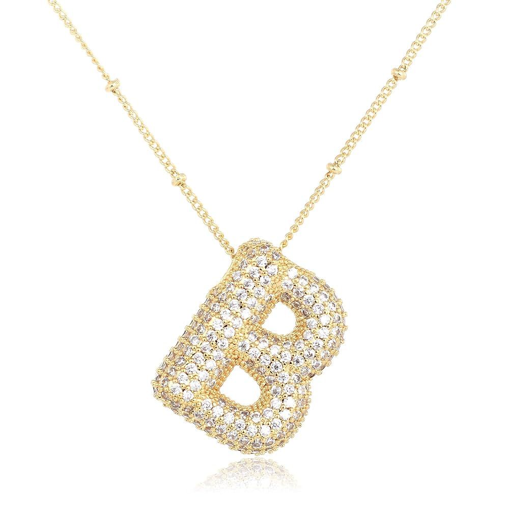 KELMALL 14K Gold Chunky Letter Balloon Necklace for Women Girls, Birthday Gift Zirconia Thick Ini... | Amazon (US)