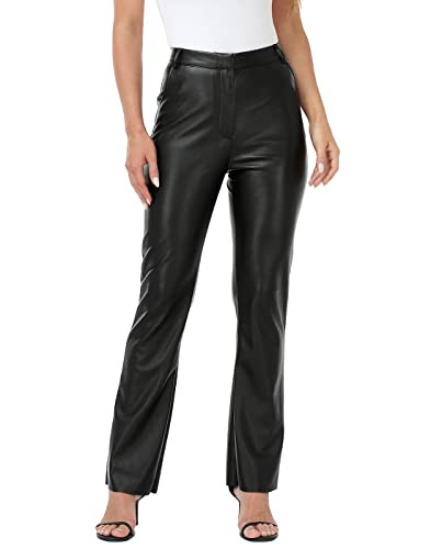 HDE Women's Faux Leather Pants High Waisted Straight Leg Trousers with Pockets Black - XL | Amazon (US)