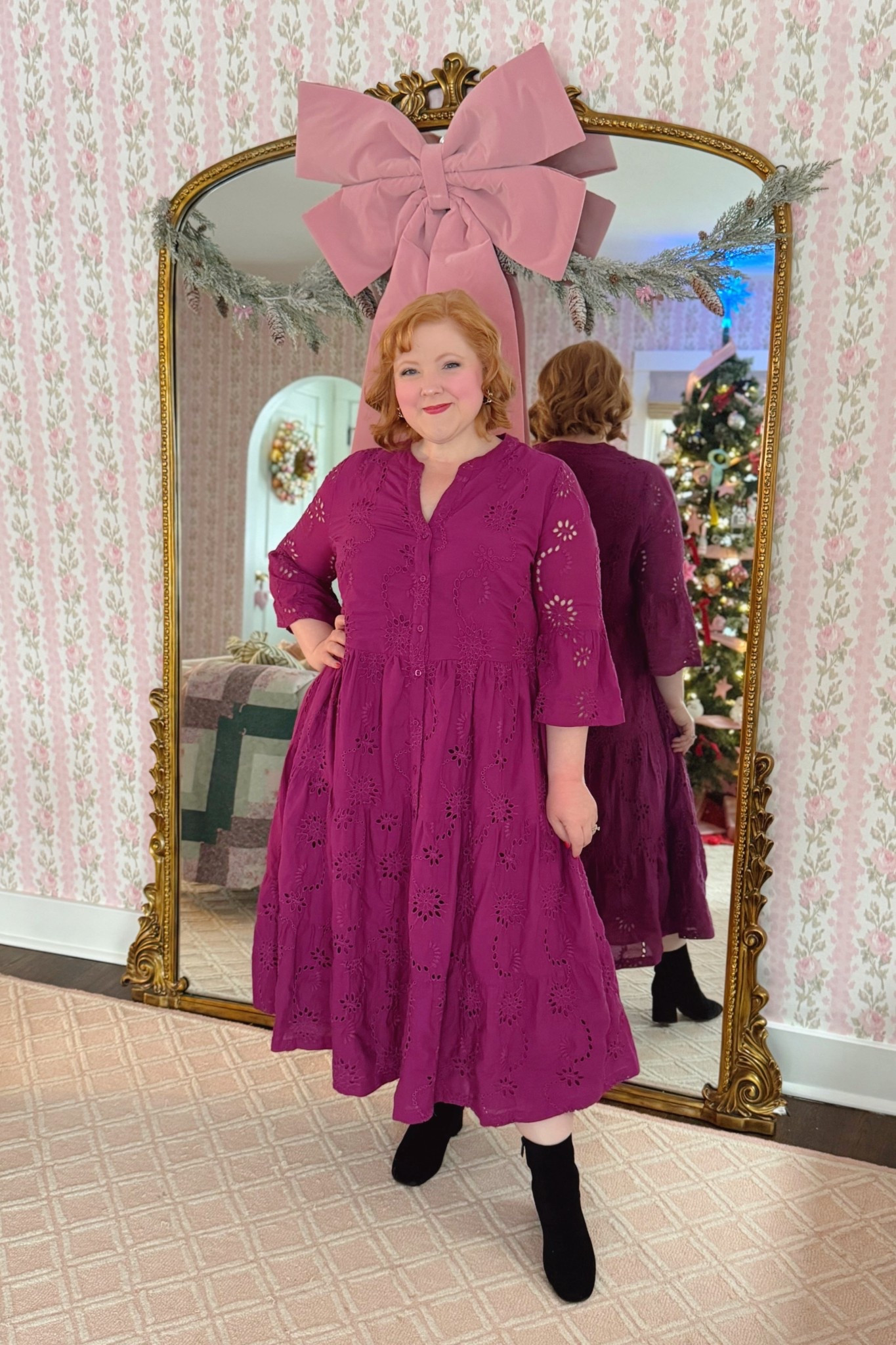 Ulla Popken Boho Dress 🩷💜 Available in magenta, olive green, and black. Wearing the size 16/18. No stretch but had a relaxed flowy fit. 35% OFF at Ulla Popken with code WWWULLA.

#LTKPlusSize #LTKootd #LTKMidsize