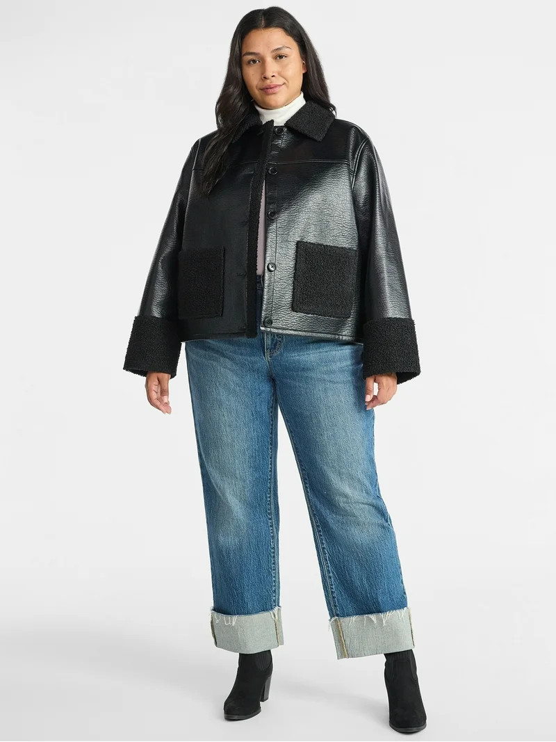 Terra & Sky Women's Plus Faux Shearling Jacket with Long Sleeves, Sizes 0X-5X | Walmart (US)