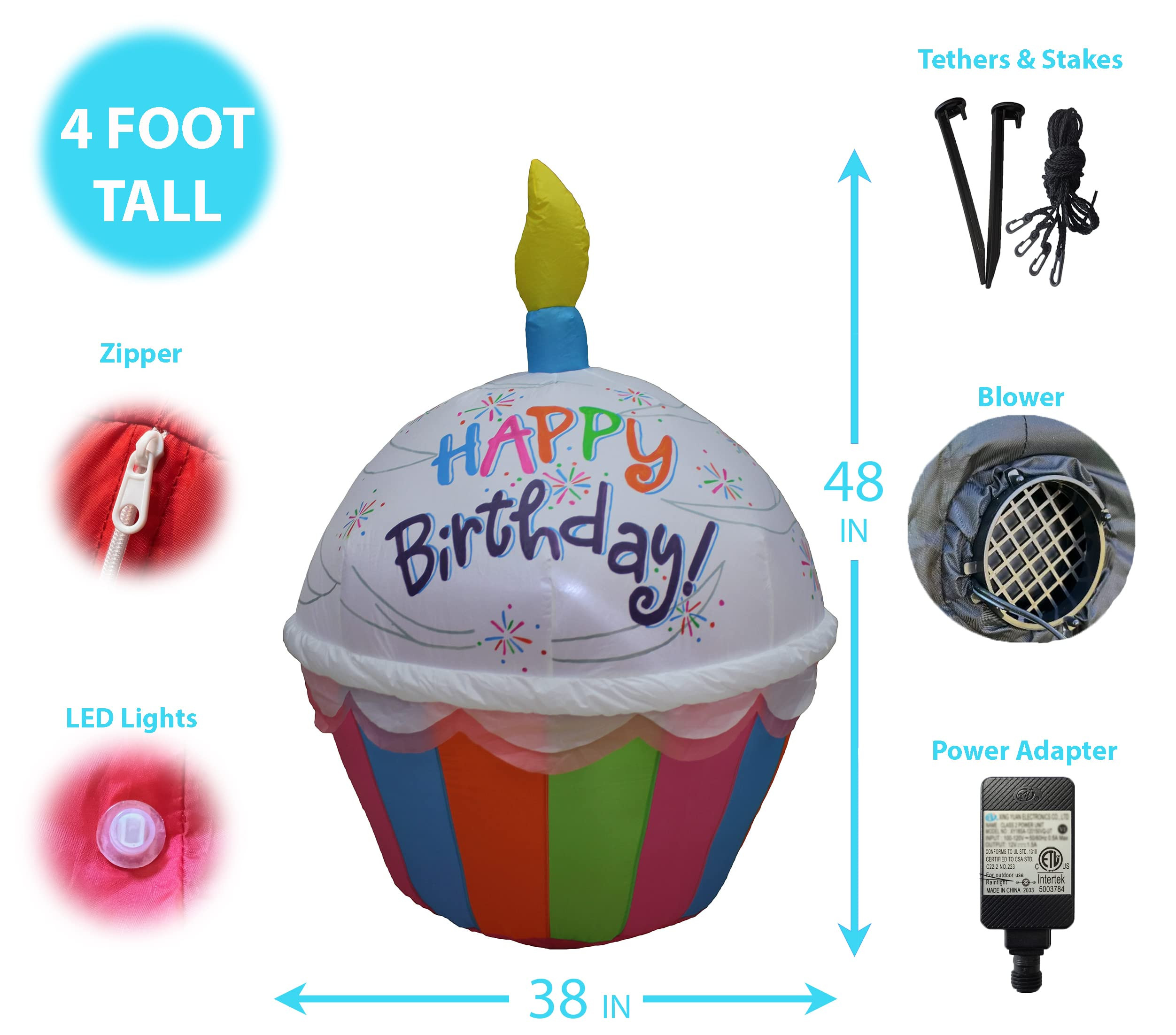 4 Foot Tall Cute Happy Birthday Inflatable Cupcake with Candle Lighted Blowup Party Decoration fo... | Amazon (US)