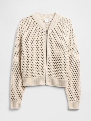 Relaxed Crochet Bomber Cardigan | Gap Factory