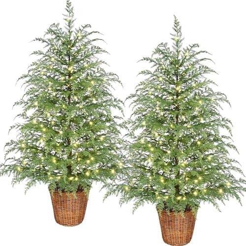2PCS House Christmas Tree, House Cypress Christma Tree with Wicker Basket, Cypress Christmas Tree... | Amazon (US)