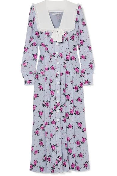 Alessandra Rich - Pleated Floral-print Silk Crepe De Chine Midi Dress - Lilac | NET-A-PORTER (UK & EU)