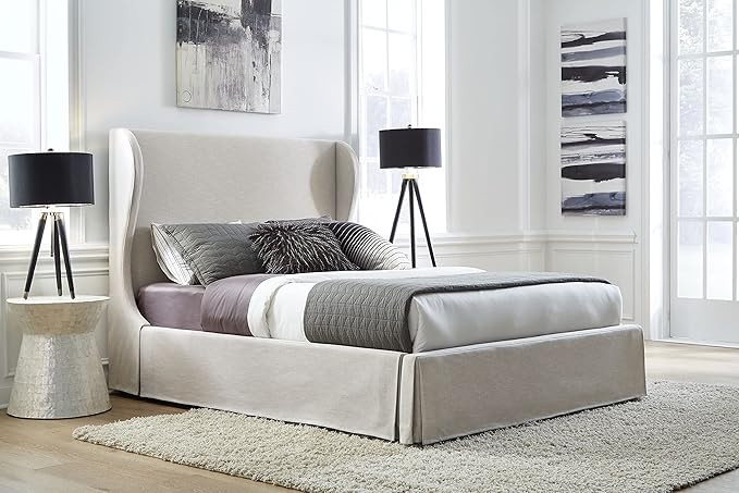 Modus Furniture Solid Wood Upholstered Panel Bed, California King, Hera - Oatmeal | Amazon (US)
