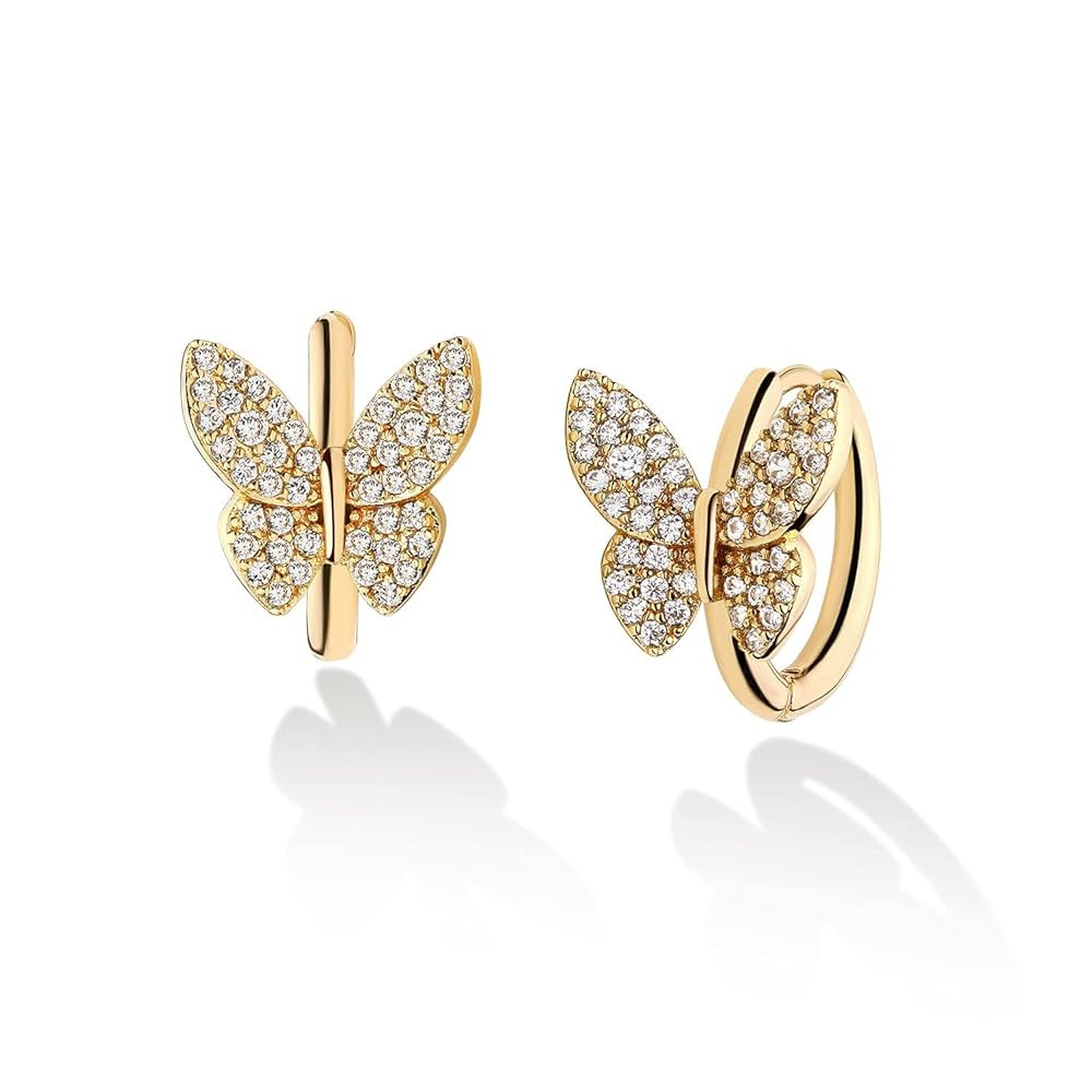 VACRONA Cubic Zirconia Huggie Earrings 14k Gold Plated Tiny Earrings Small Huggie Hoop Earrings S... | Amazon (US)