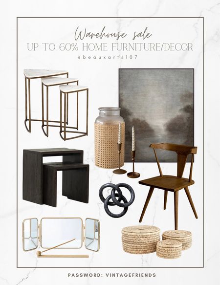 Shop the warehouse sale and save up to 60% off furniture and decor!! 

Nesting side tables, dining chair, wall art, storage baskets, vase, chain links, candle holder, and more 

#LTKhome #LTKFind #LTKsalealert