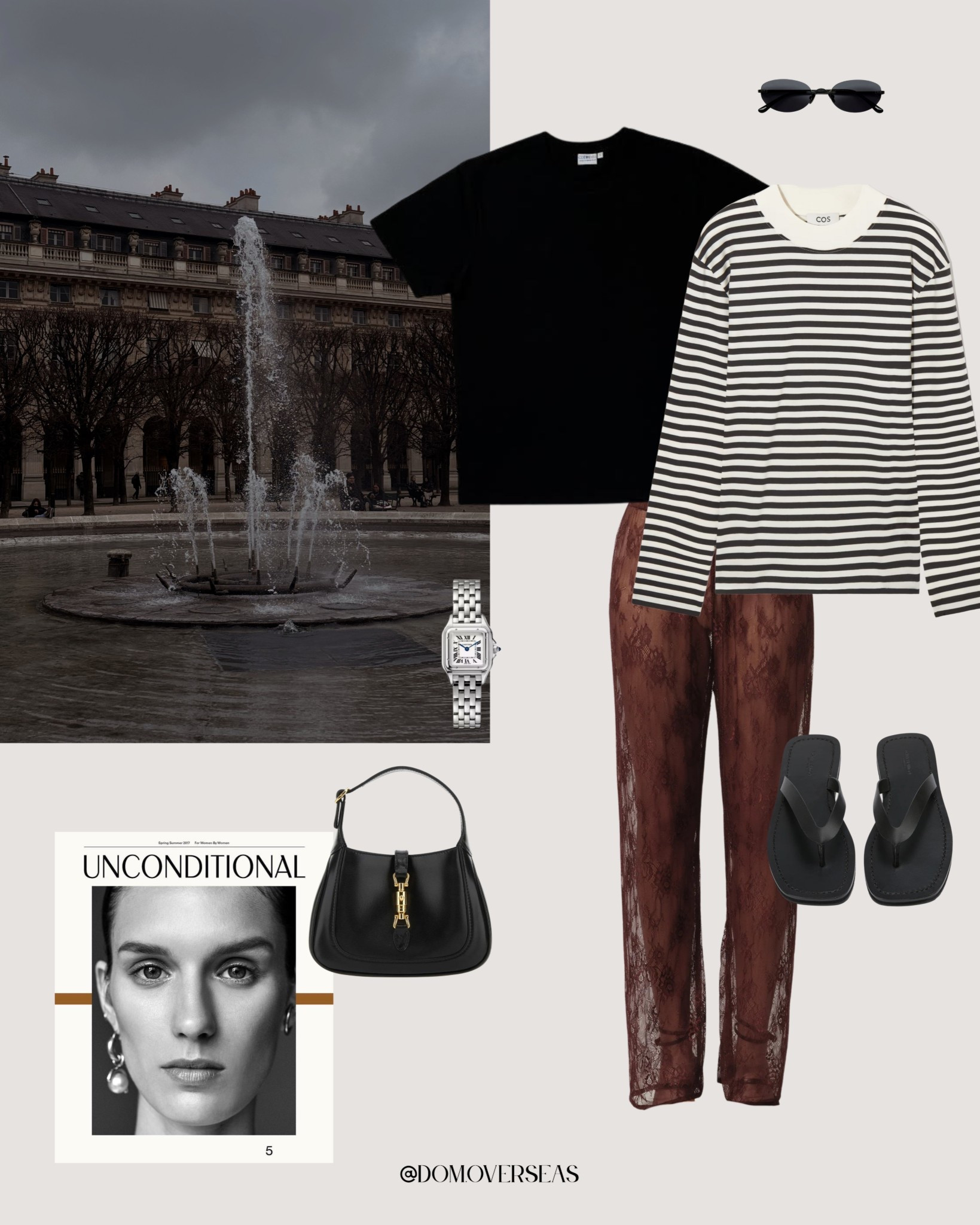 A capsule wardrobe look I will wear on my next Paris trip. Featuring the Gucci Jackie bag, Maison Essentiele lace pants and Tony Bianco flip flops.

#LTKtravel #LTKstyletip #LTKaustralia
