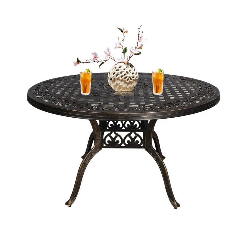 Astoria Grand 48" Round Patio Dining Table for 6 Person Cast Aluminum Patio Table with Umbrella H... | Wayfair North America