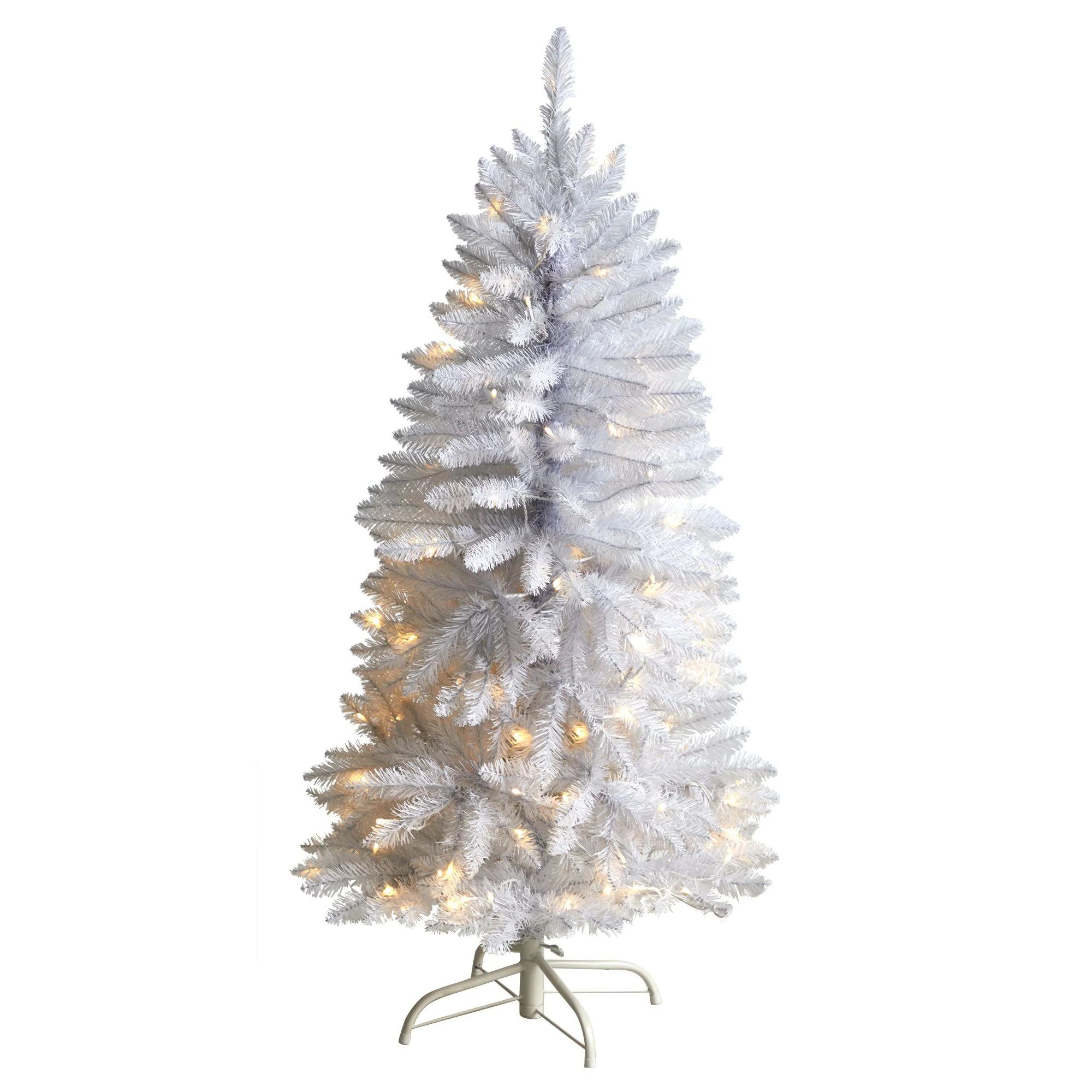 4’ Slim White Artificial Christmas Tree with 100 Warm White LED Lights and 293 Bendable Branche... | Nearly Natural