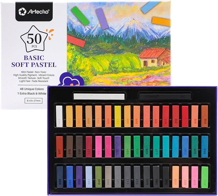 Artecho 50pcs Soft Pastels, 48 Colors Including 4 Fluorescent Colors, Extra Free Black & White, S... | Amazon (US)