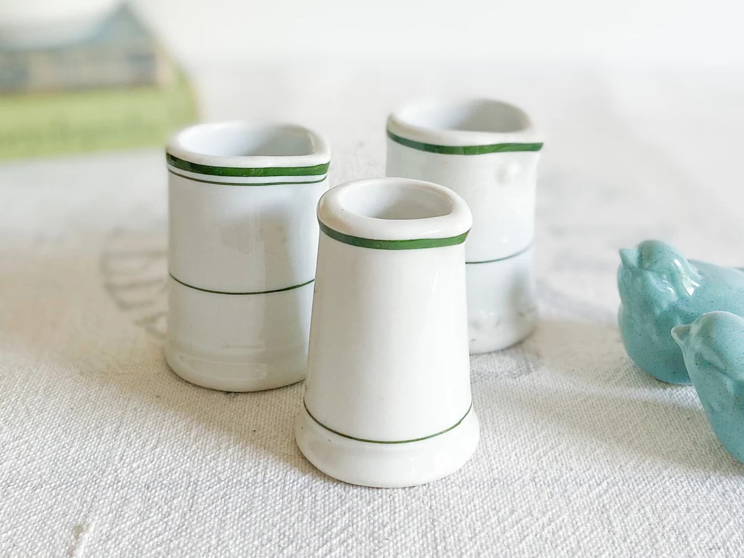Vintage Set of Restaurant Ware Creamers; Chunky White Ironstone Creamers With Green Stripe; Indiv... | Etsy (US)