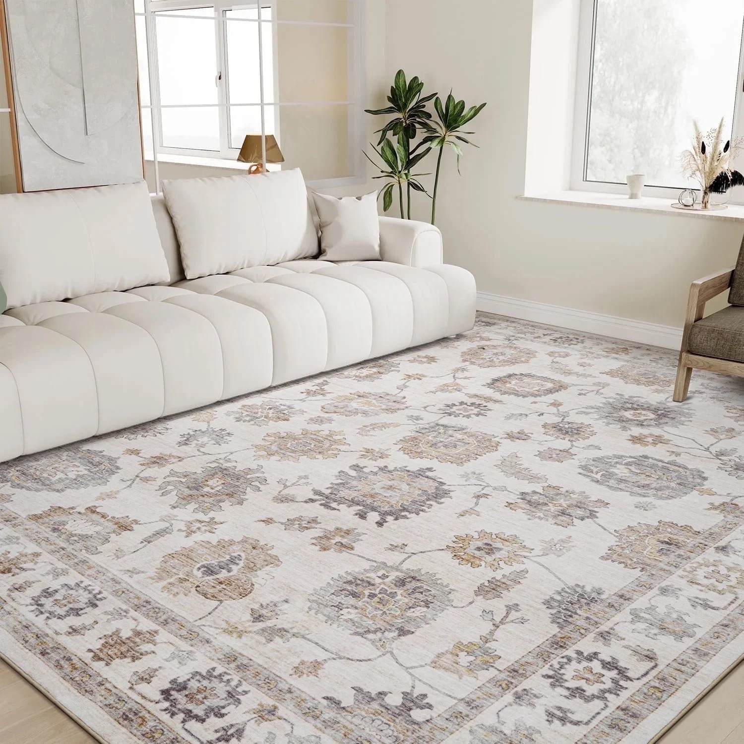 SIXHOME 8'x10' Area Rug Washable Retro Living Room Bedroom Carpet Soft Floral Distressed Indoor Rug Vintage Beige - Walmart.com | Walmart (US)
