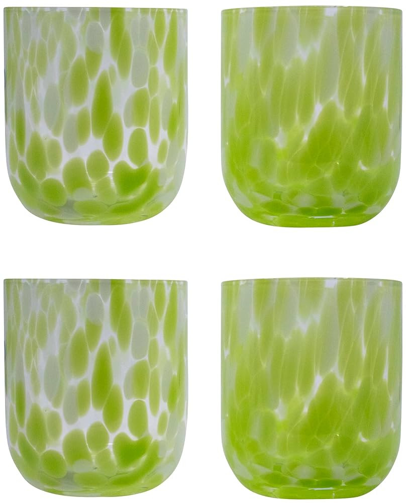 Stephanie Imports Set of 4 Handcrafted Double Old-Fashioned Confetti Drinking Glasses, 12 oz (Pea... | Amazon (US)