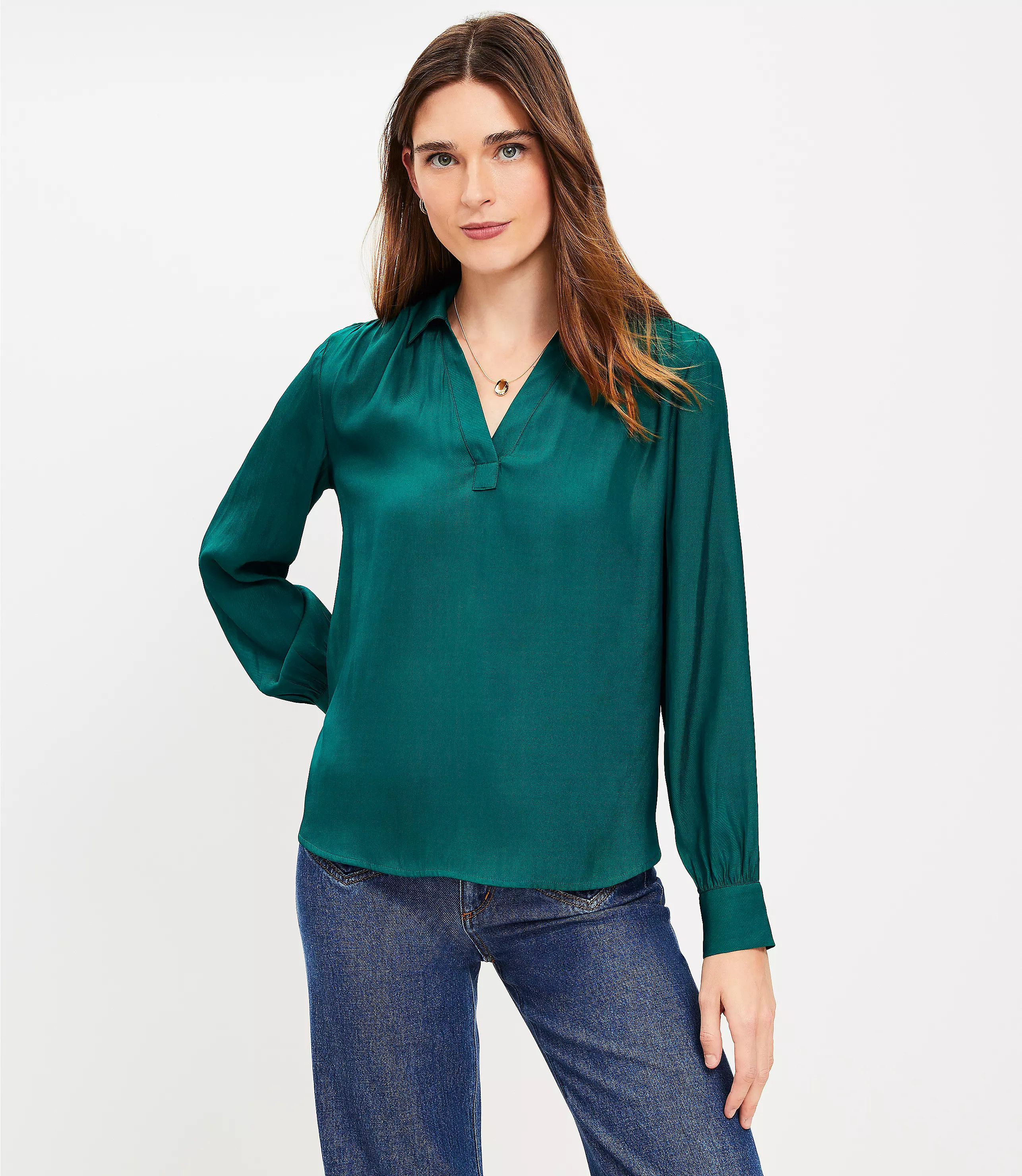 Collared V-Neck Blouse | LOFT