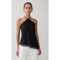 Theodosia Asymmetric Lace Halter Top / Black | MESHKI | M | MESHKI US