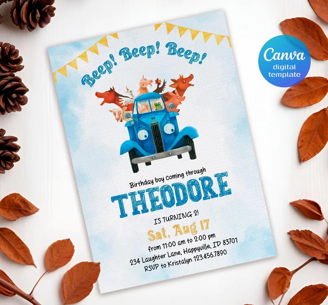 Blue Truck Farm Animals Birthday Invitation Template (5x7 Digital Download | Etsy (US)