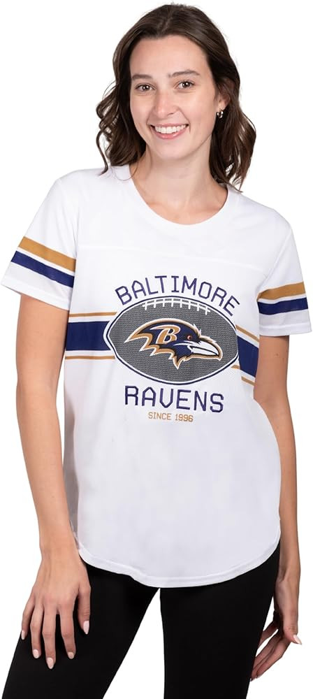Ultra Game NFL Official Women's Super Soft Mesh Jersey T-Shirt, Baltimore Ravens, White, X-Large | Amazon (US)