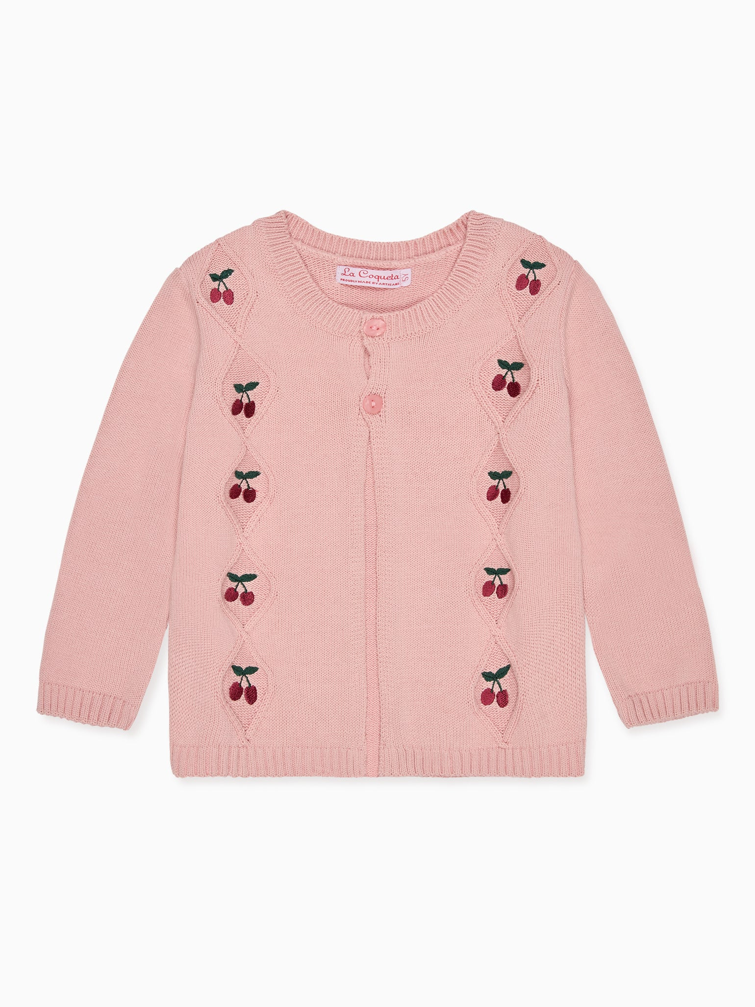 Dusty Pink Espina Cotton Embroidered Girl Cardigan | La Coqueta (US)