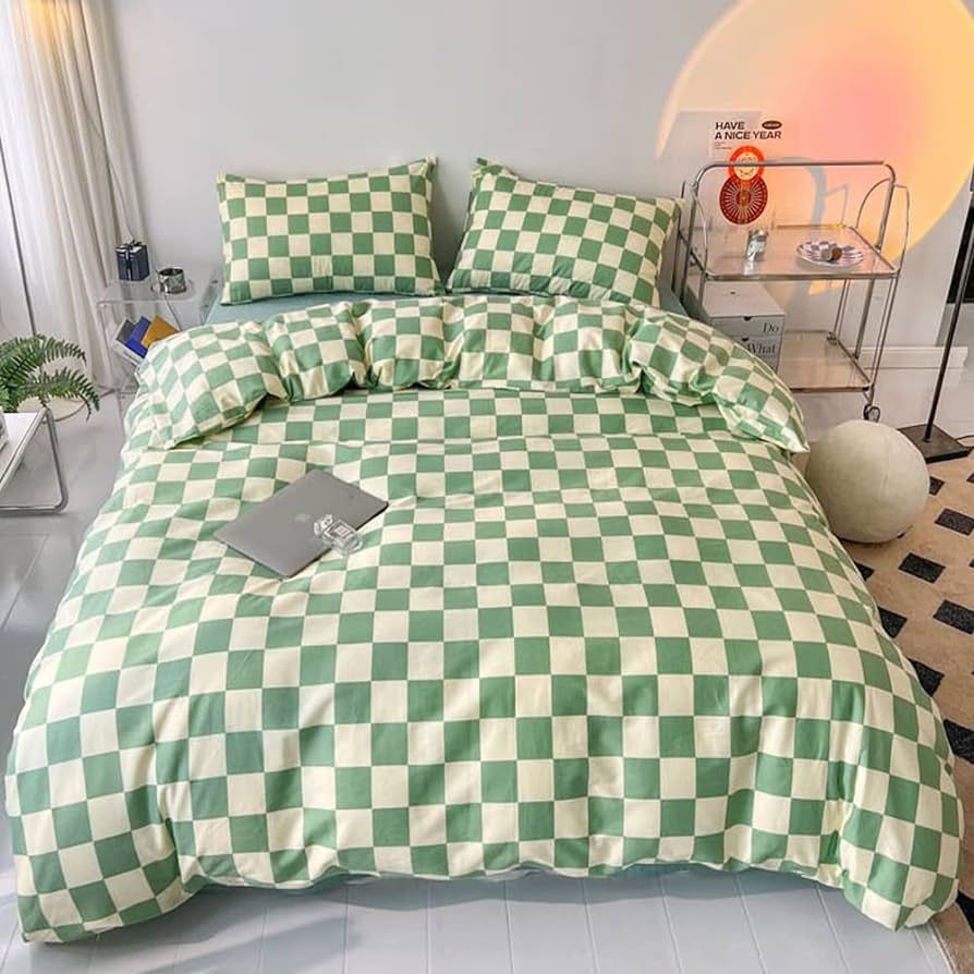 Wellboo Green White Plaid Comforter Sets Full Women Men Sage Green Checkerboard Grid Bedding Comf... | Amazon (US)