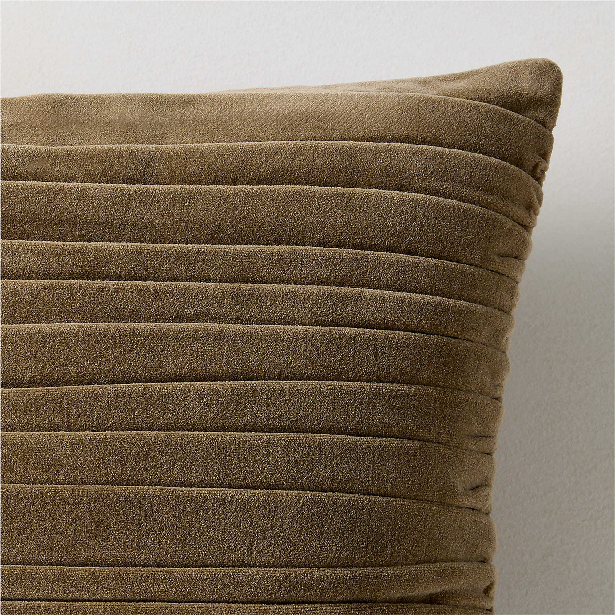 Ruched Olive Green Velvet Throw Pillow with Down-Alternative Insert 20"x20" by Todd Snyder | CB2 | CB2