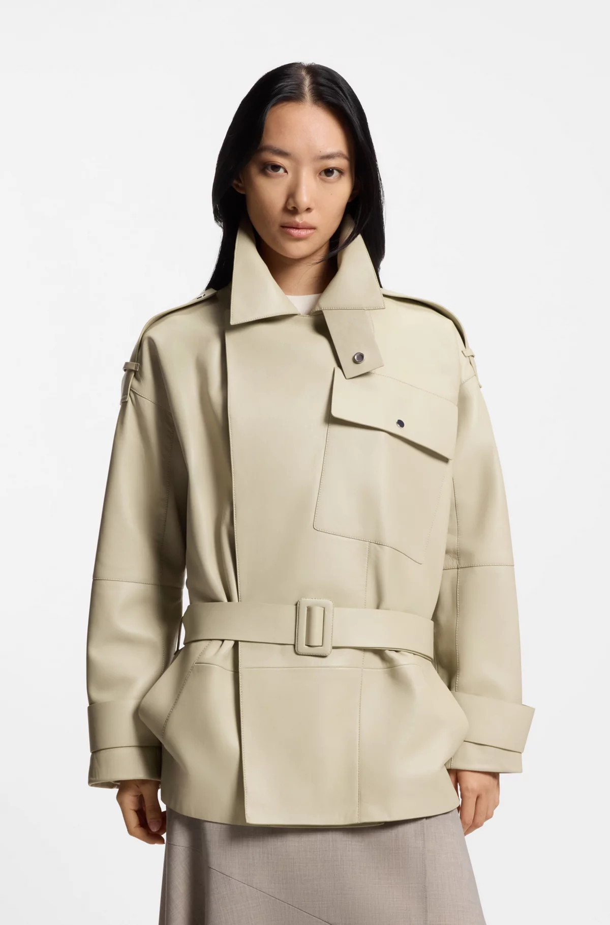 Kurzer Relaxed-Fit Trenchcoat aus Leder | Hugo Boss DE