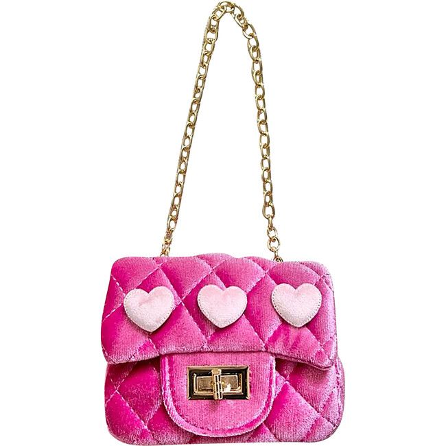 Velvet Purse With Heart Patches, Hot Pink | Maisonette