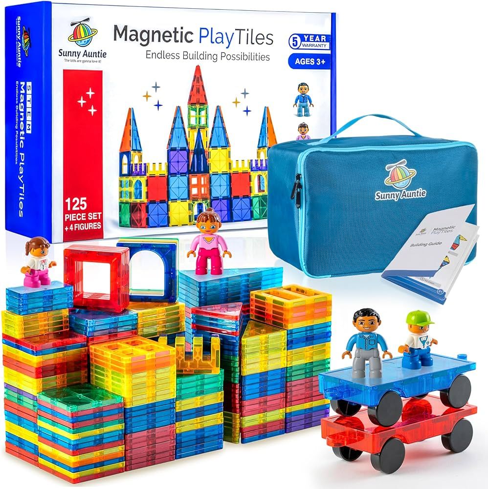 Magnetic Tiles 125 PCS + 4 FIGURES, Magnetic Tiles for Kids, Toy for 3 4 5 6 7 8 Year Old Boys & ... | Amazon (US)