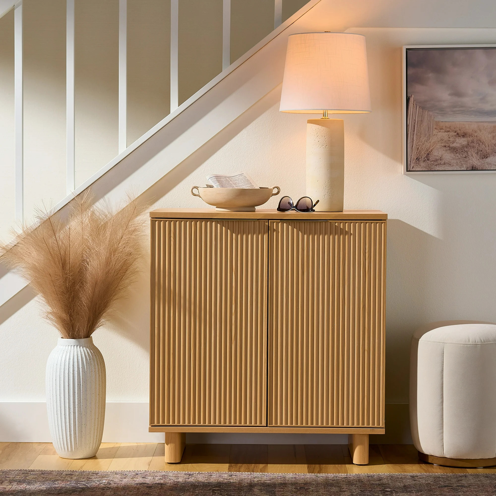 Better Homes & Gardens Lillian Fluted Accent Cabinet, Natural Pine Finish | Walmart (US)