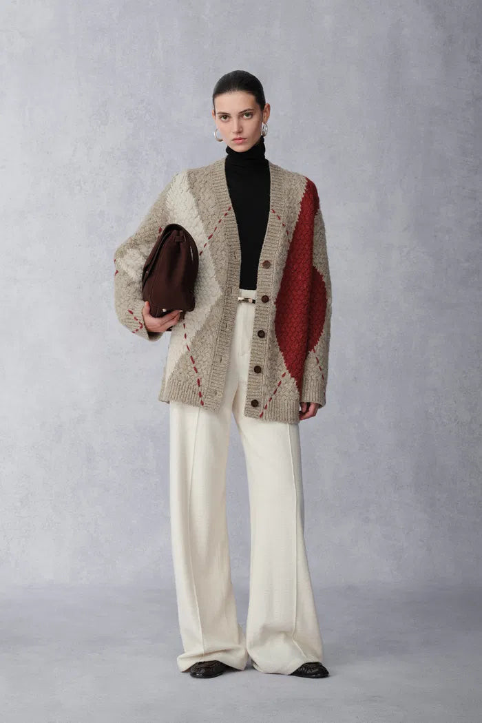 Mirna Oversized Argyle Cardigan in Merino Wool | Fabrique