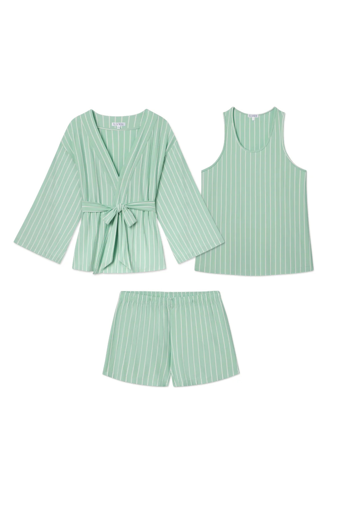 DreamModal Kimono Shorts Bundle in Parisian Green Vertical Stripe | Lake Pajamas