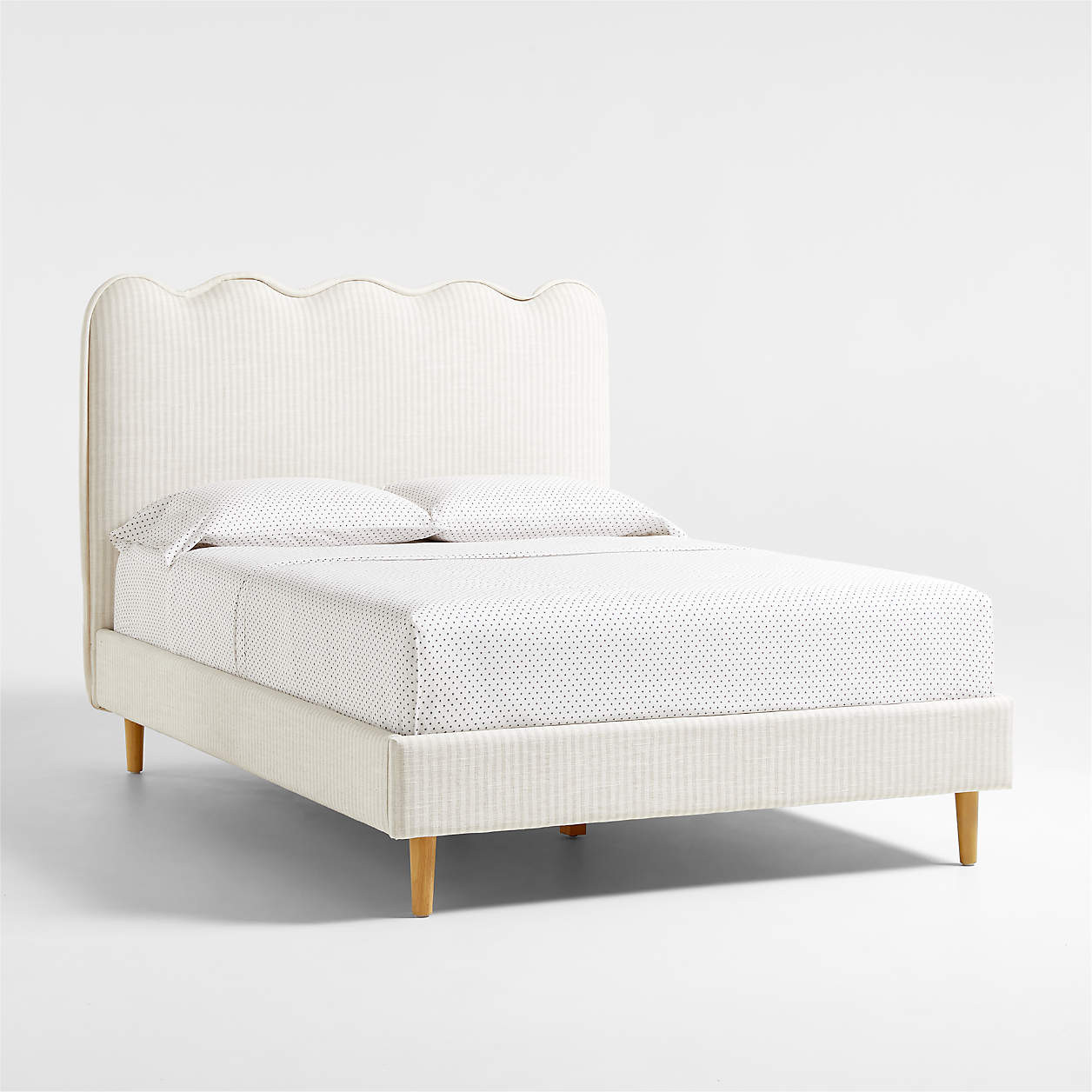 Waveland Ivory and Natural Stripe Upholstered Kids Full Bed + Reviews | Crate & Kids | Crate & Barrel