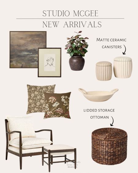 Studio McGee New Arrivals 
Wall art / floral arrangement/ ceramic canisters / decorative pillows / decorative tray / accent chair / lidded storage ottoman 

#LTKHome #LTKSeasonal