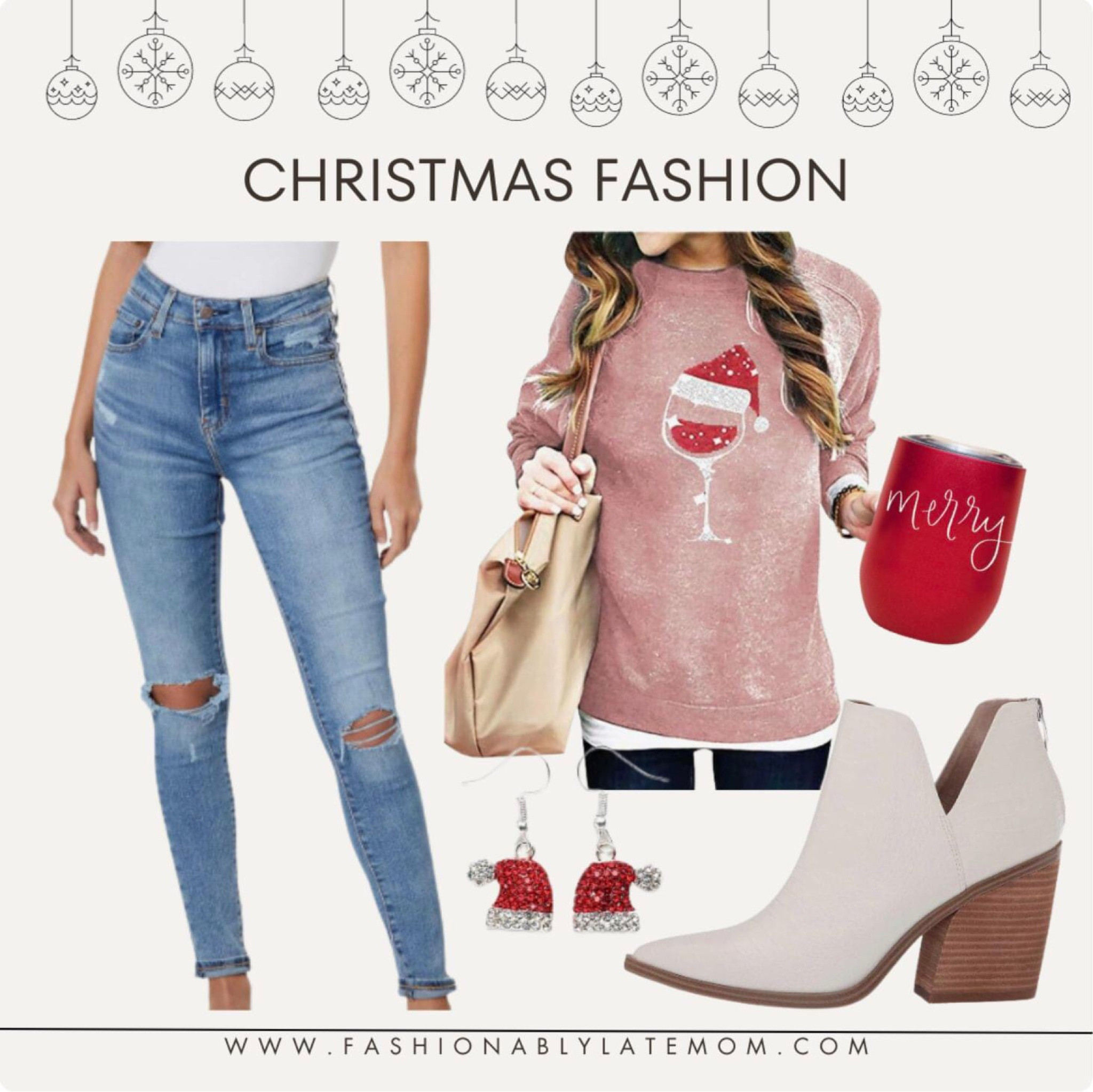 Casual Christmas outfit ideas. 

Fashionably Late Mom. 
Christmas fashion. 
Outfit ideas from Amazon  