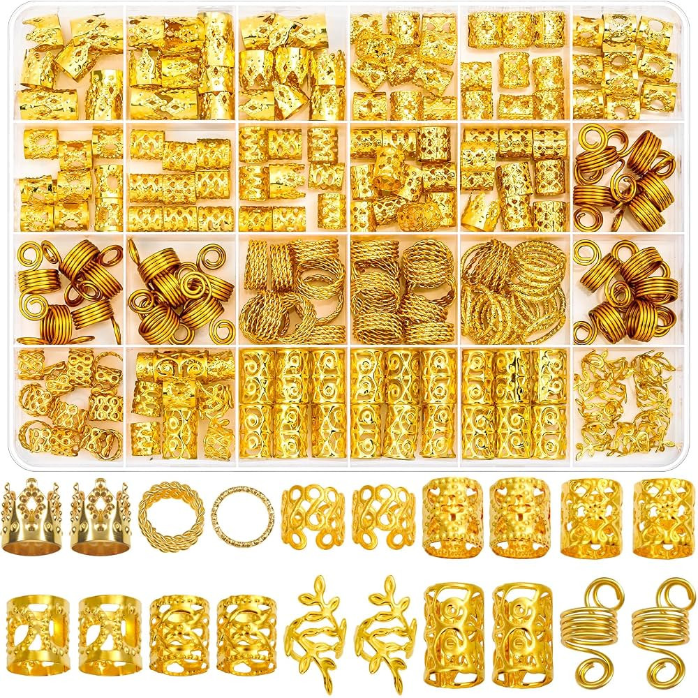 Lucomb 220 Pcs Gold Hair Jewelry for Braids, Loc Jewelry for Hair Dreadlock, Loc Charms for Women... | Amazon (US)