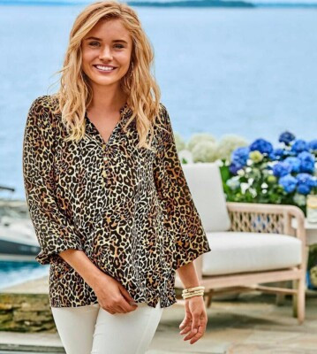 🐆 LILLY PULITZER Elsa Leopard Animal Print Silk Long Sleeve Blouse Top XXS 00  | eBay | eBay US