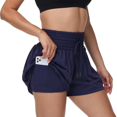 Blaosn Flowy Athletic Shorts for Women Gym Workout Running Short Pants High Waist Skort with Pock... | Amazon (US)