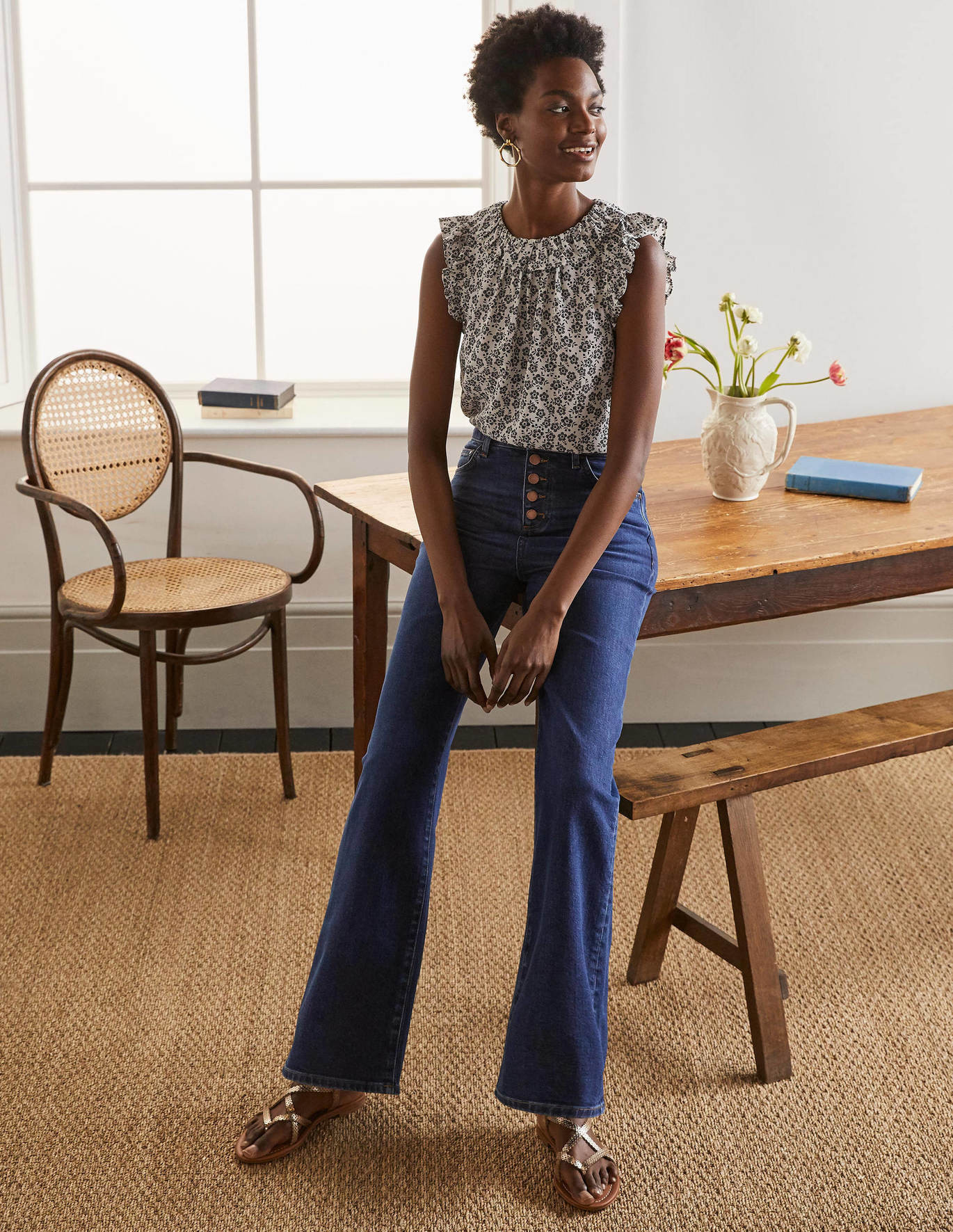 Button Fly Relaxed Flares - Mid Vintage | Boden US | Boden (US)