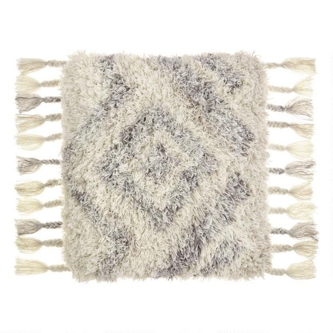 Cream and Gray Shag Indoor Outdoor Throw Pillow | World Market