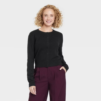 Women's Cozy Knit Cardigan - A New Day™ Black L | Target