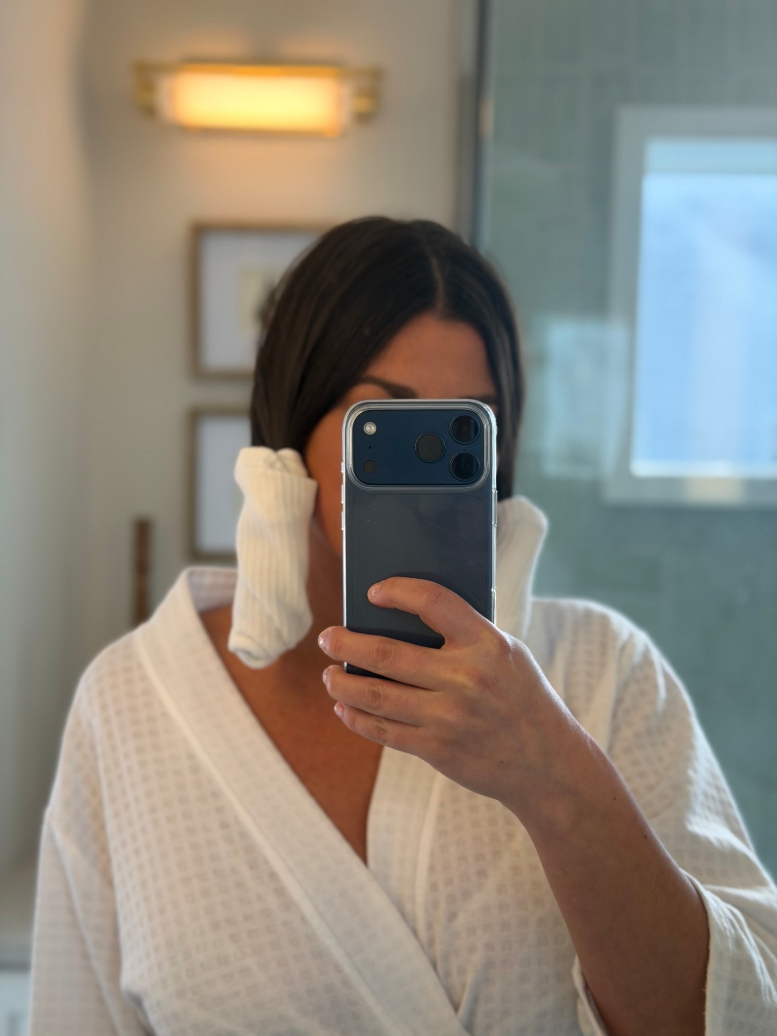 My Amazon robe and the socks I used to create sock curls! 