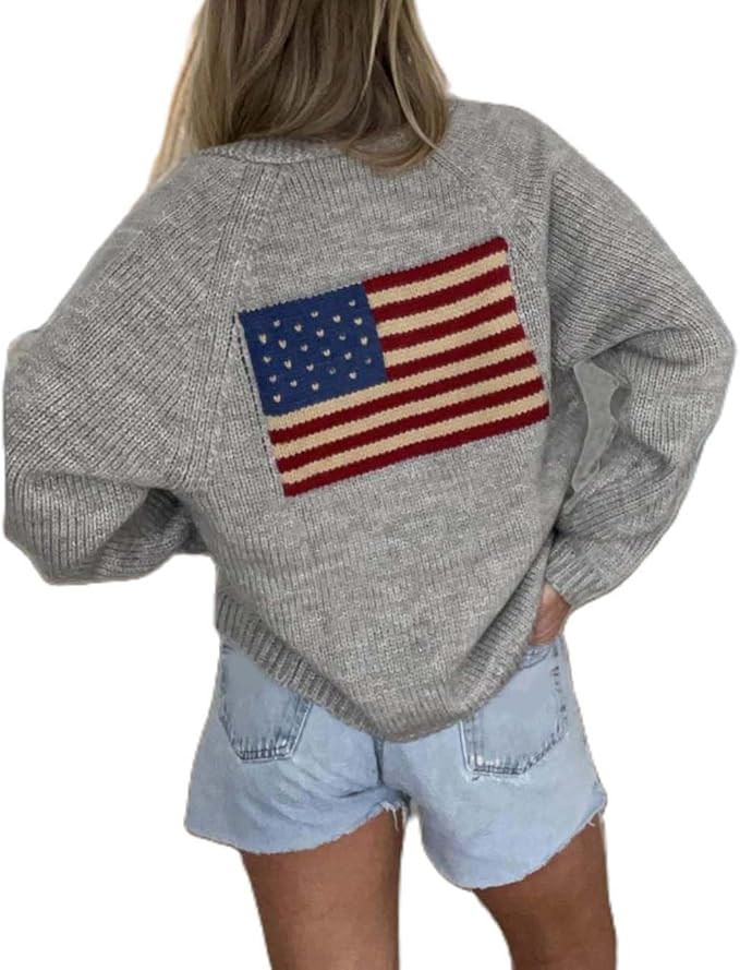 American Flag Cardigan Sweaters for Women Y2K Striped Star Long Sleeve Button Down 4th of July Va... | Amazon (US)