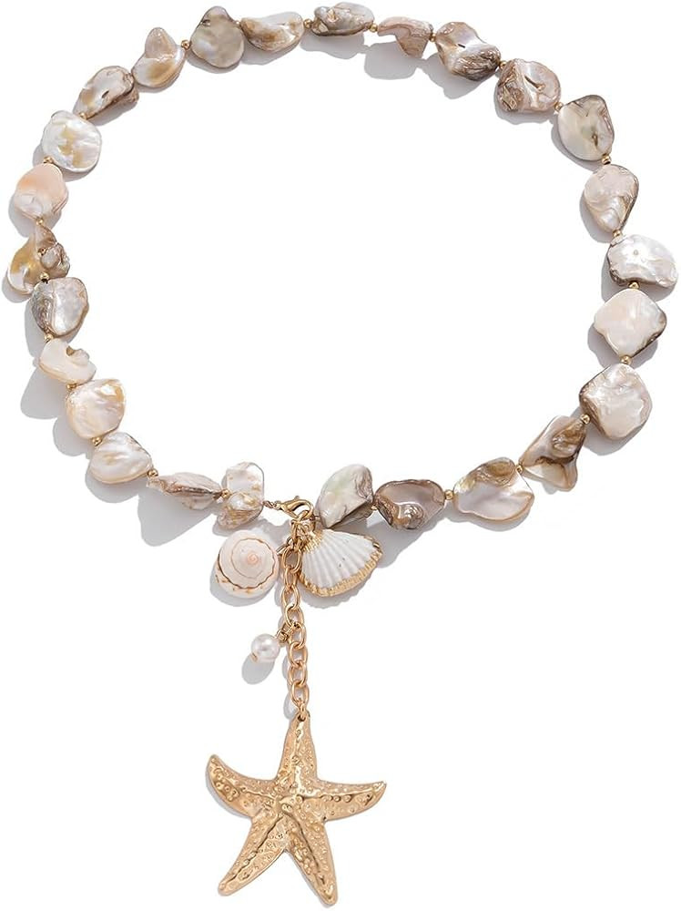 Seashell Necklace Summer Beach Starfish Puka Shell Mermaid Necklaces for Women Summer Holiday Cos... | Amazon (US)