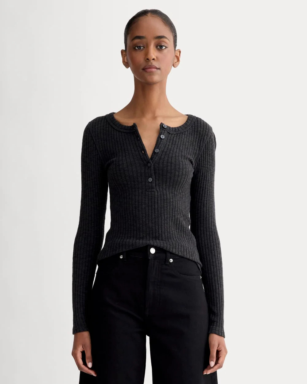 Cozy Rib Henley by Everlane in Black, Size XXL | Everlane